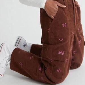 Pacsun Heartbraker Brown Corduroy Cargo Elastic Waist Pants Small